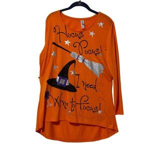 Mac & Belle “ Hocus Pocus I Need Wine to Focus” size L orange Halloween top